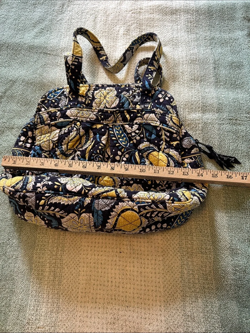 Vera Bradley Quilted Floral Tote Bag in Navy, Yellow & Cream